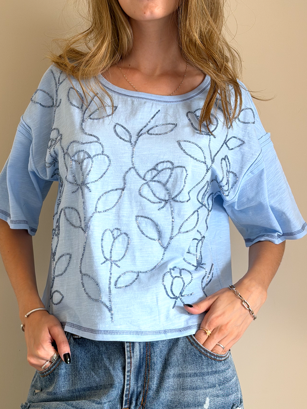 BLUSA FLOR CELESTE AZUL