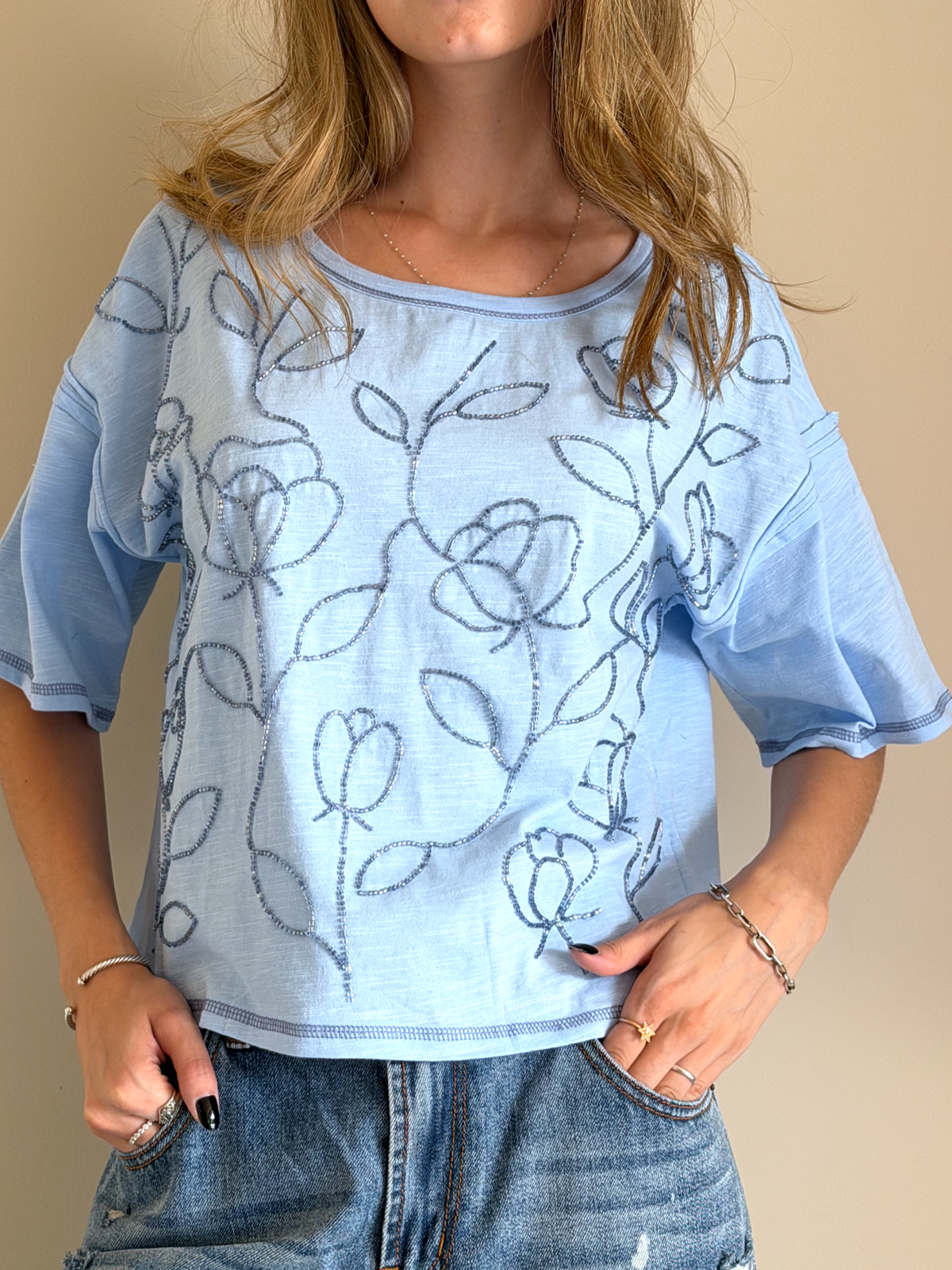 BLUSA FLOR CELESTE AZUL