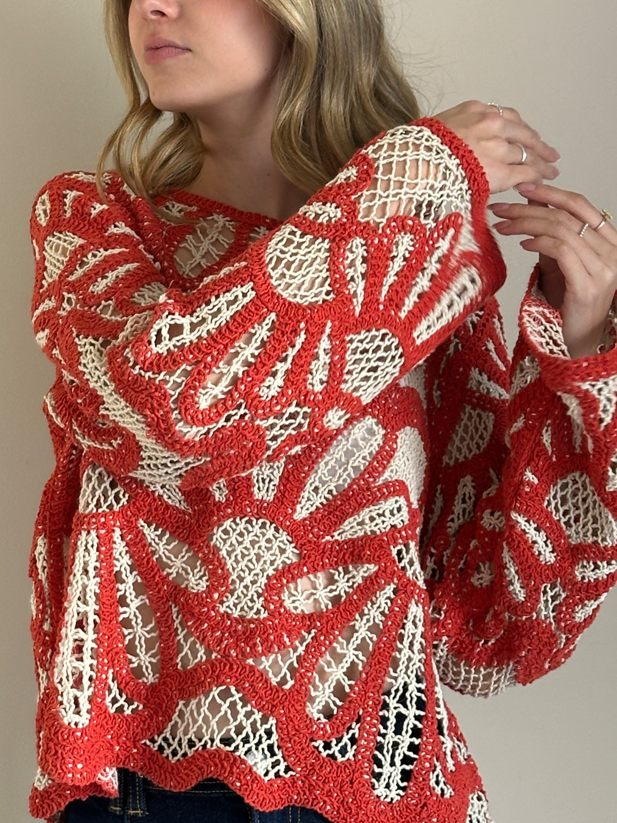 BLUSA CROCHET FLORES RUST