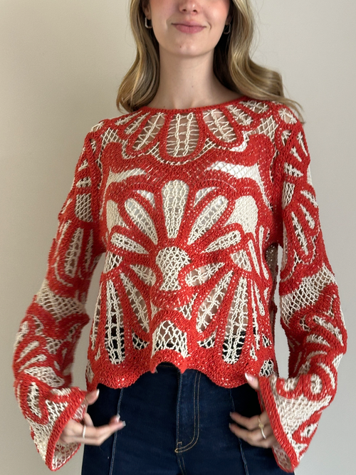 BLUSA CROCHET FLORES RUST