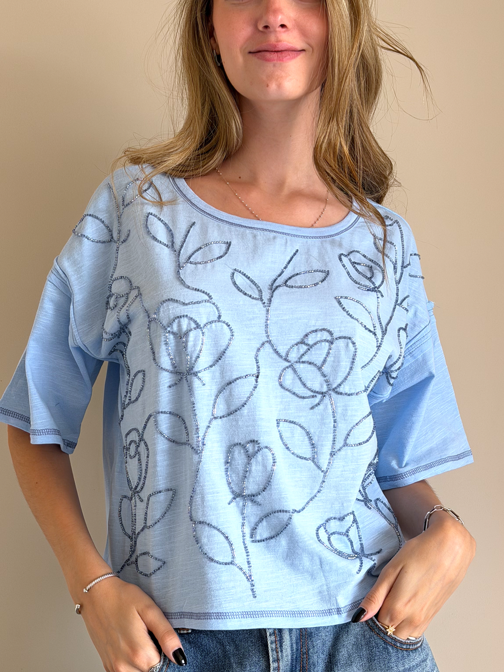 BLUSA FLOR CELESTE AZUL