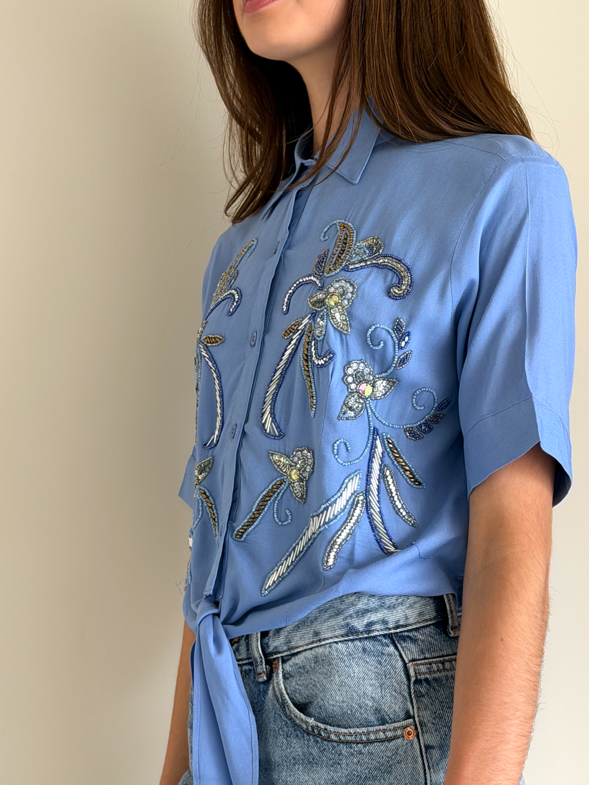 CAMISA STELLA BORDADA AZUL
