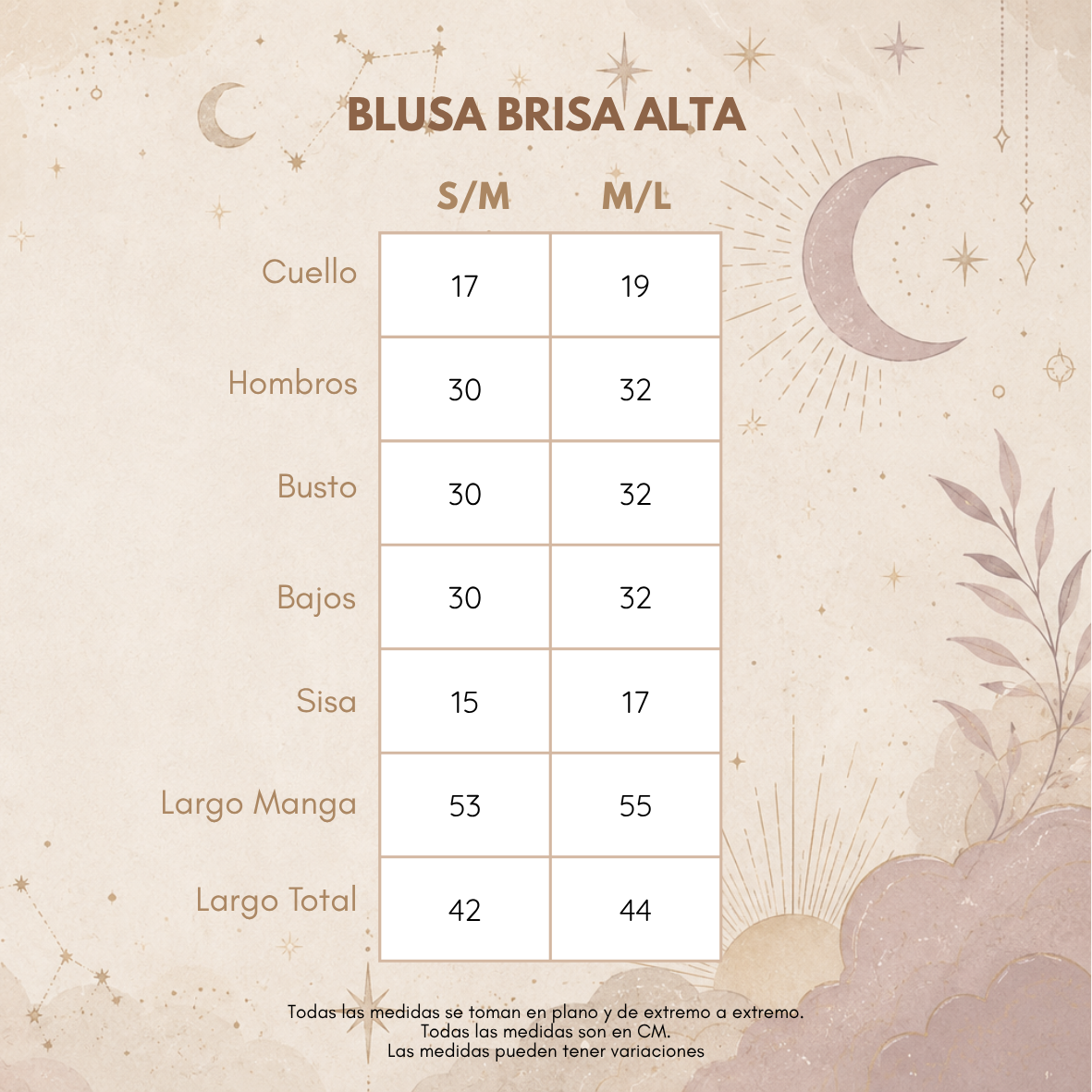 Medidas BLUSA BRISA ALTA CREMA