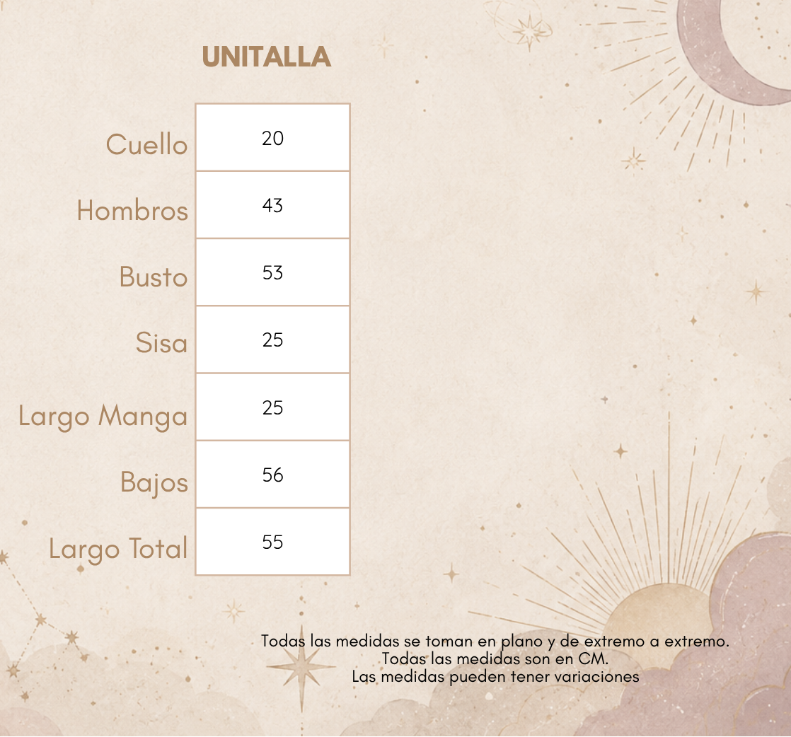 Medidas BLUSA ESENCIA TERRENAL