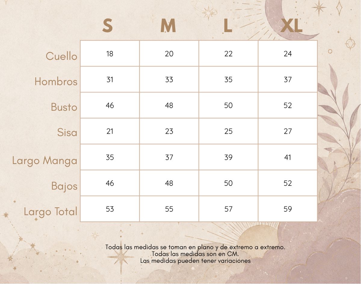 Medidas BLUSA DENIM LUNA DE TIERRA