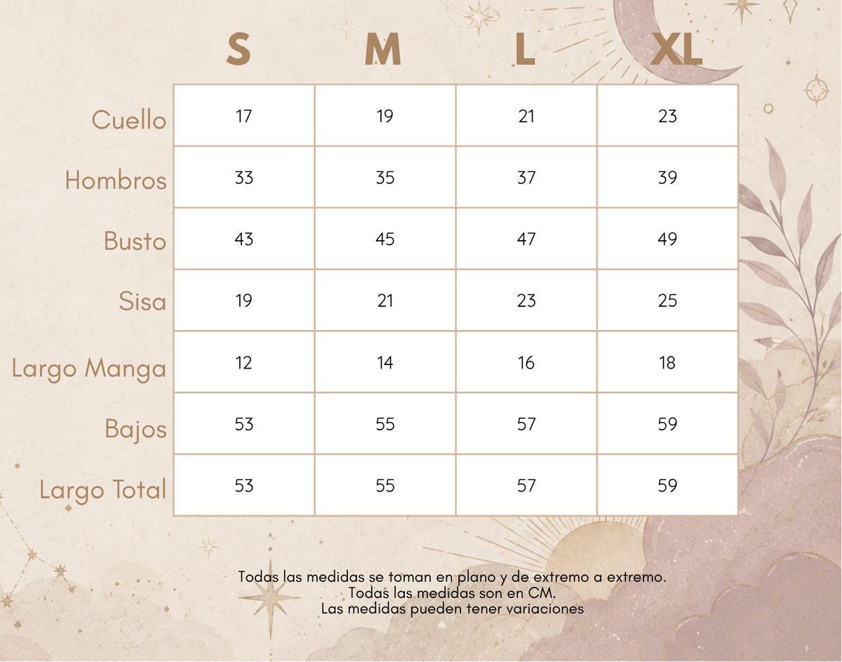 Medidas BLUSA ROMANCE SILVESTRE