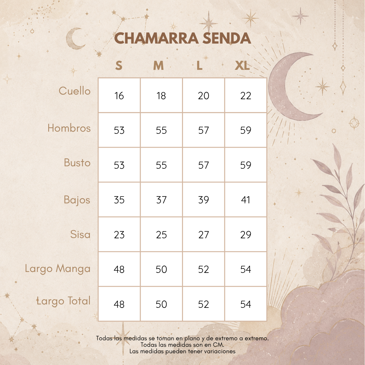 Medidas CHAMARRA SENDA