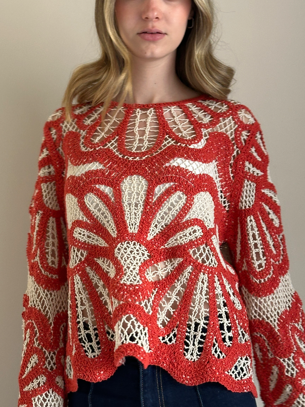 BLUSA CROCHET FLORES RUST