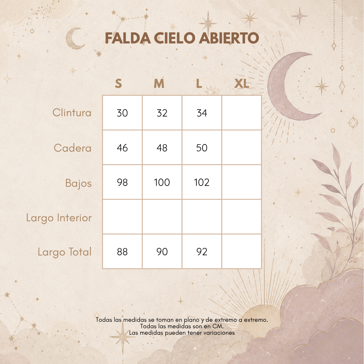 Medidas FALDA CIELO ABIERTO