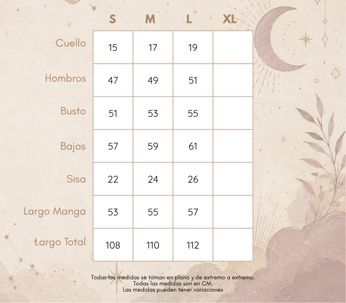 Medidas MAXI KIMONO OVERSIZE ALMA SOLAR