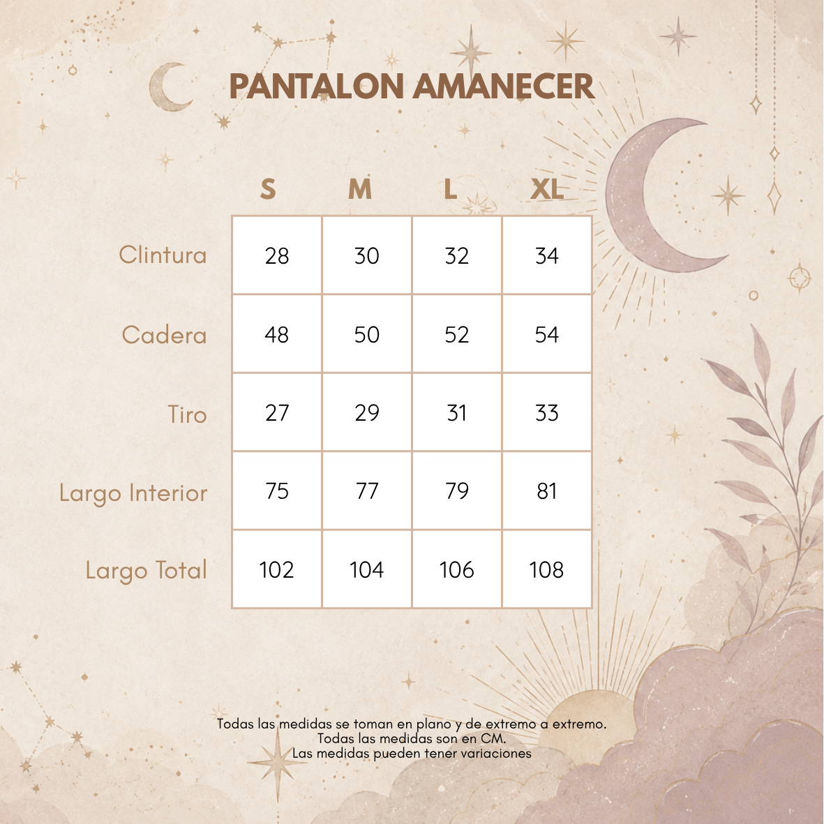 Medidas PANTALÓN DENIM AMANECER