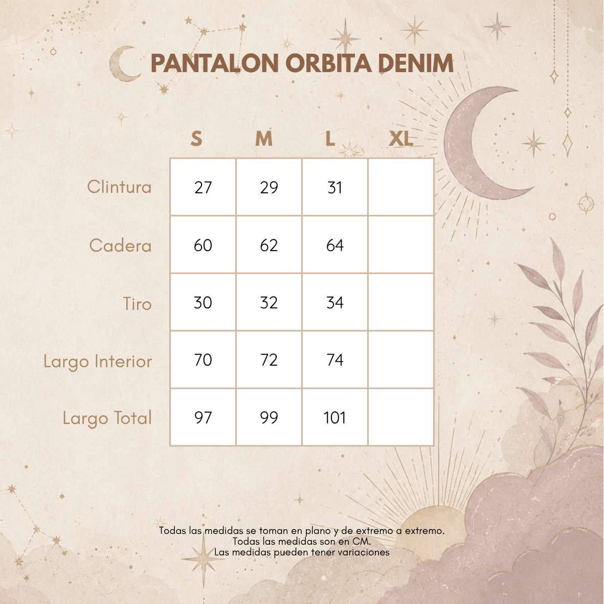 Medidas PANTALÓN DENIM ÓRBITA