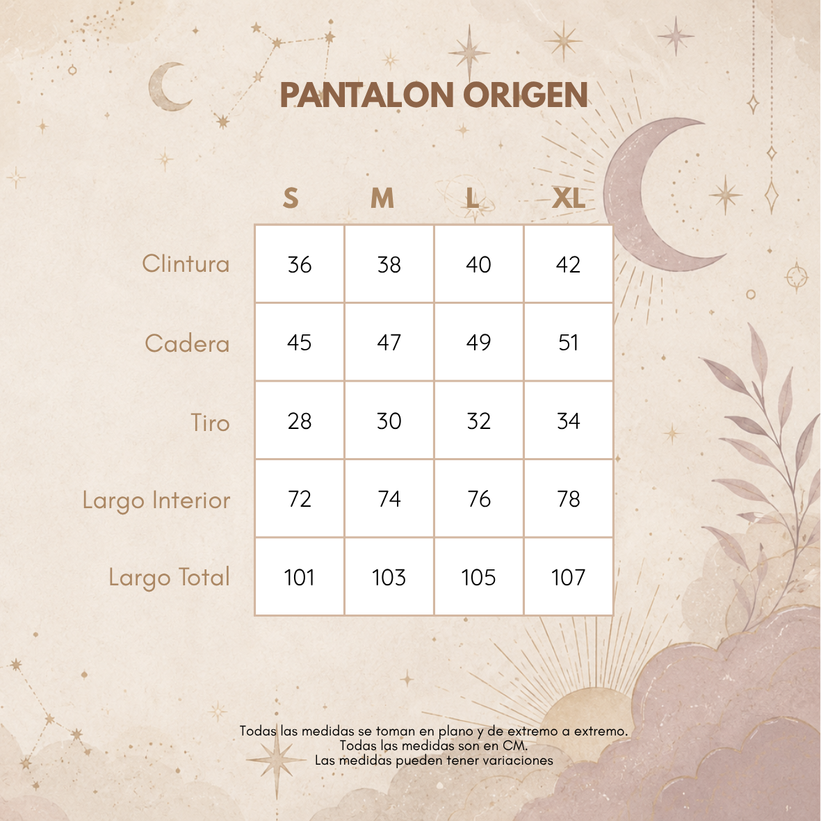 Medidas PANTALÓN ORIGEN
