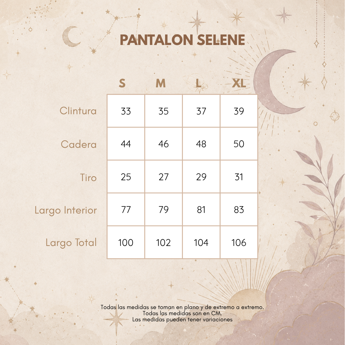 Medidas PANTALÓN SELENE