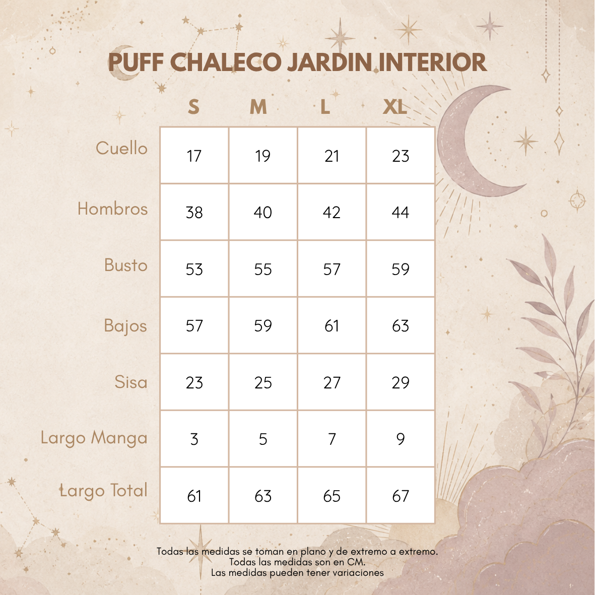 Medidas PUFF CHALECO JARDIN INTERIOR