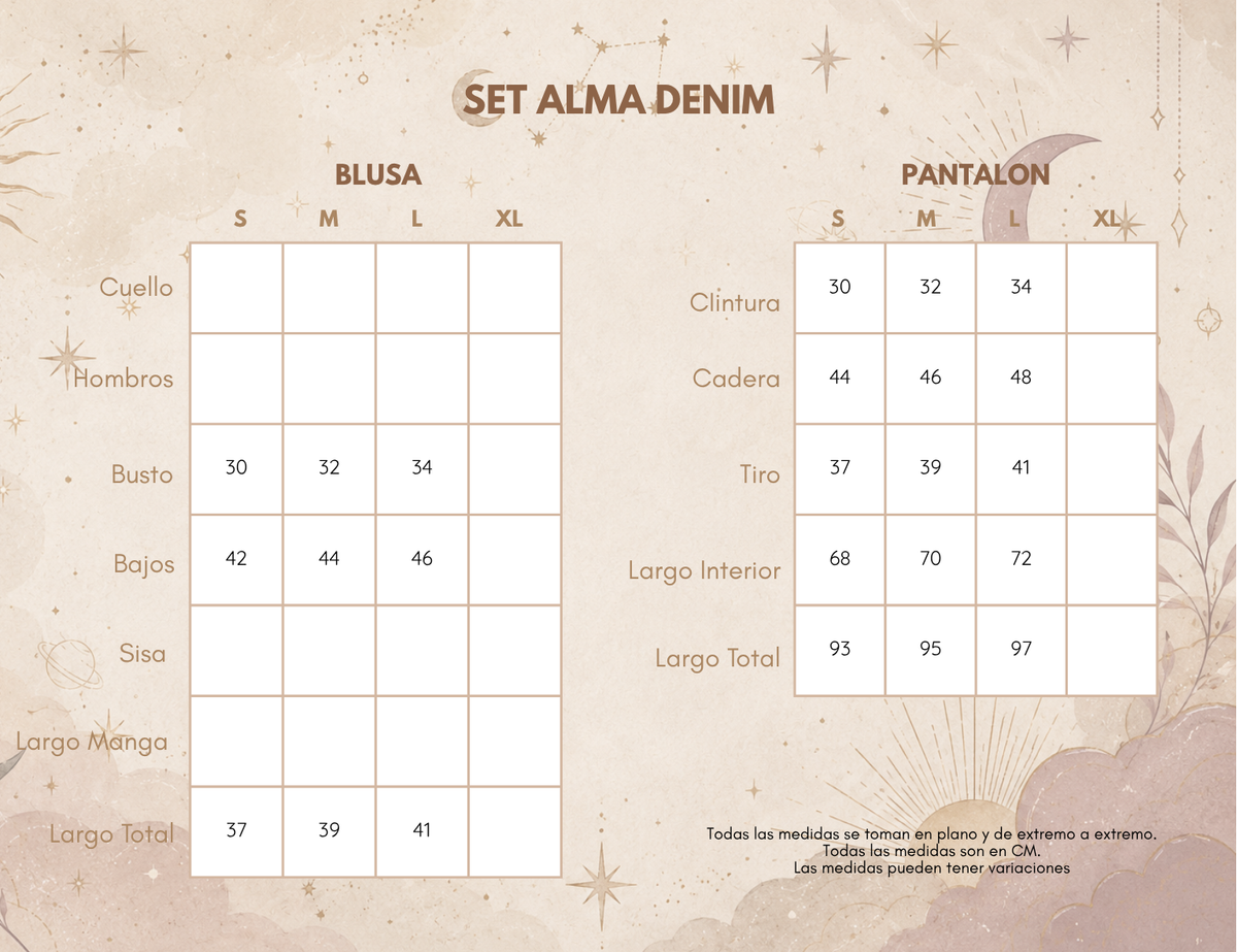 Medidas SET ALMA DENIM
