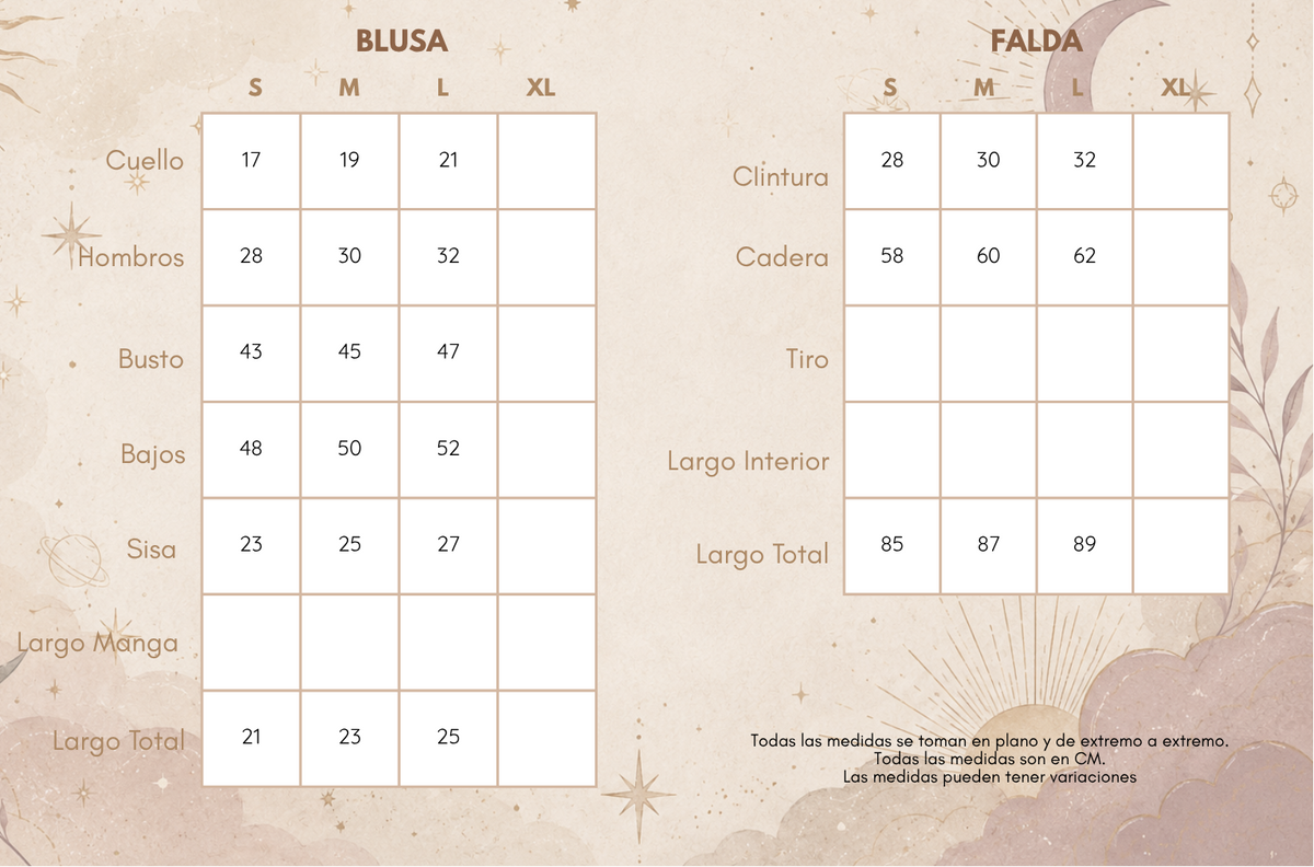 Medidas SET LUNARIA