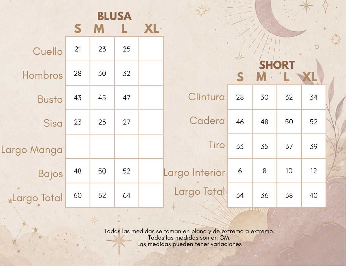 Medidas SET LUNA TEJIDA