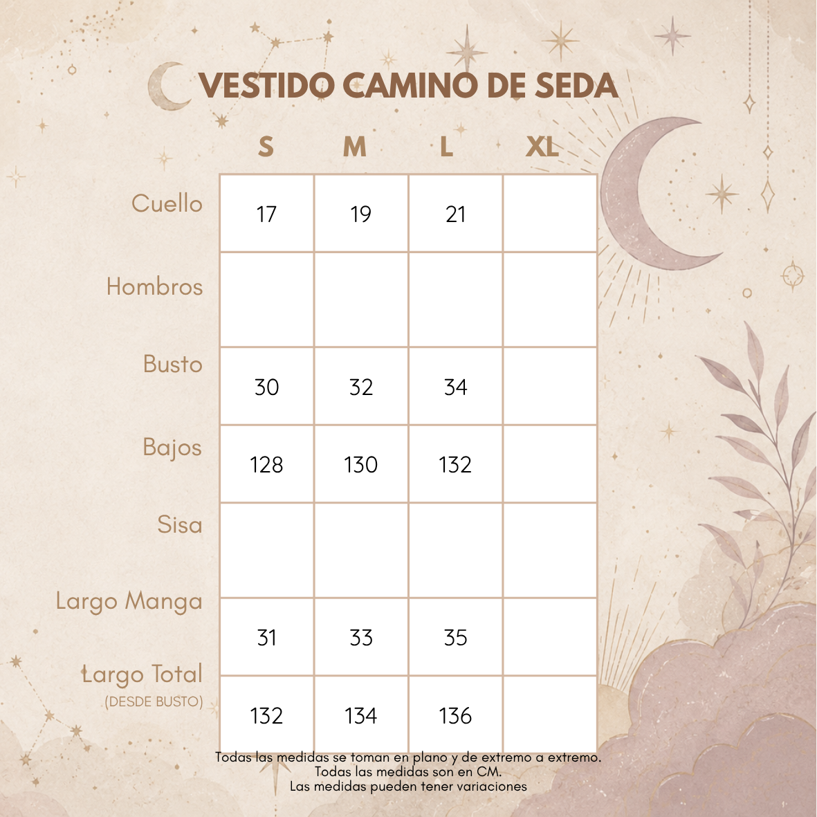 Medidas VESTIDO CAMINO DE SEDA