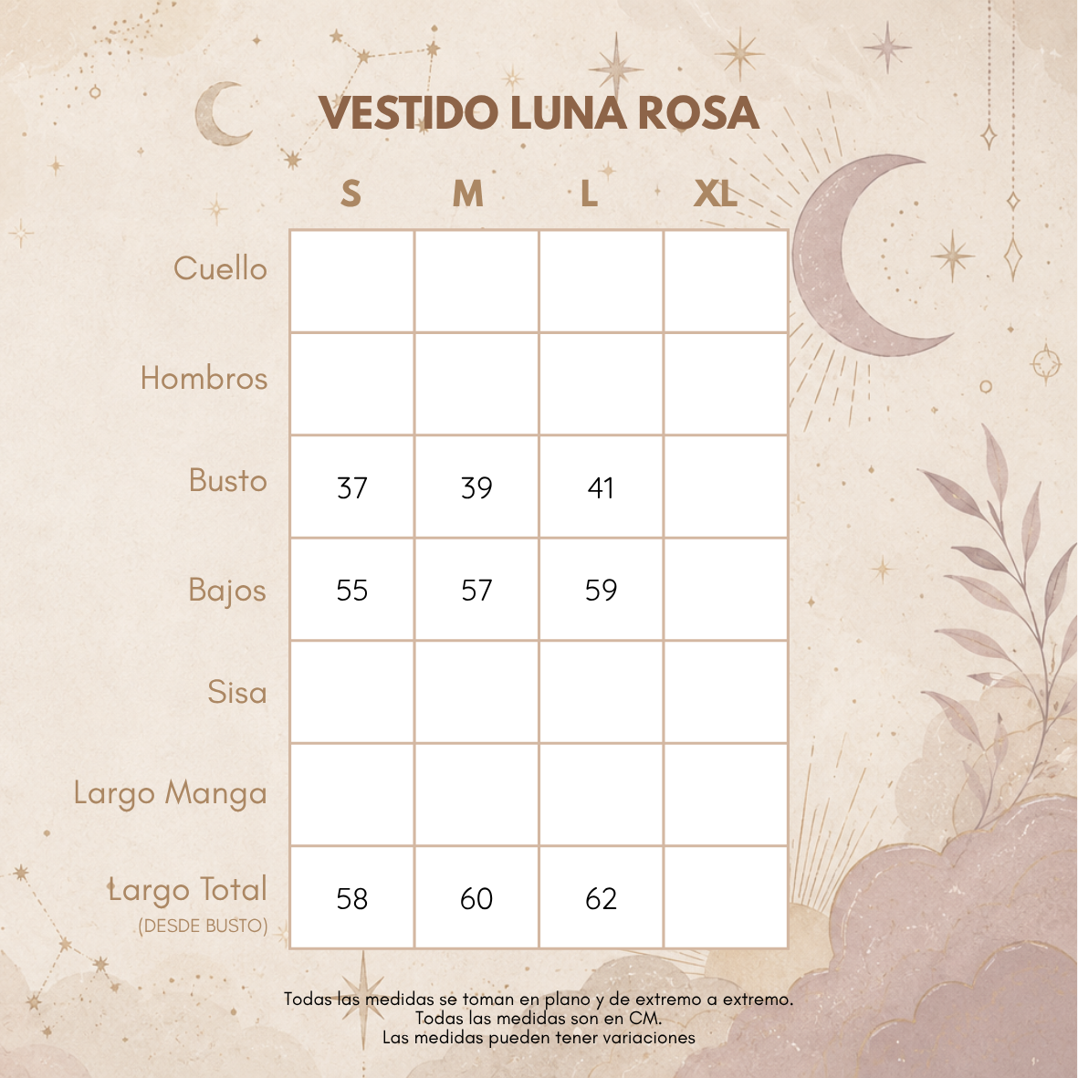 Medidas MINI VESTIDO LUNA ROSA