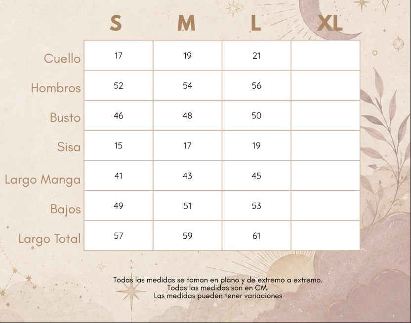Medidas BLUSA ENERGÍA CELESTE