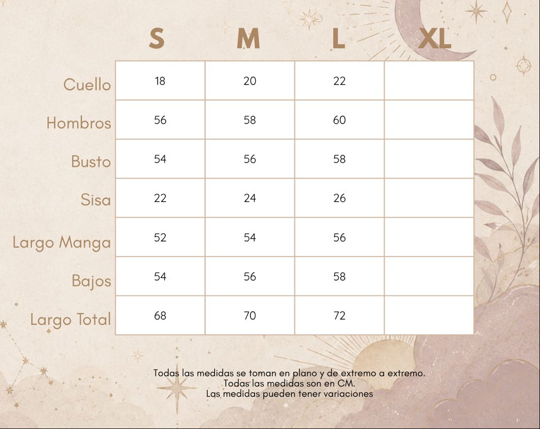 Medidas BLUSA FLOR DE COSMOS